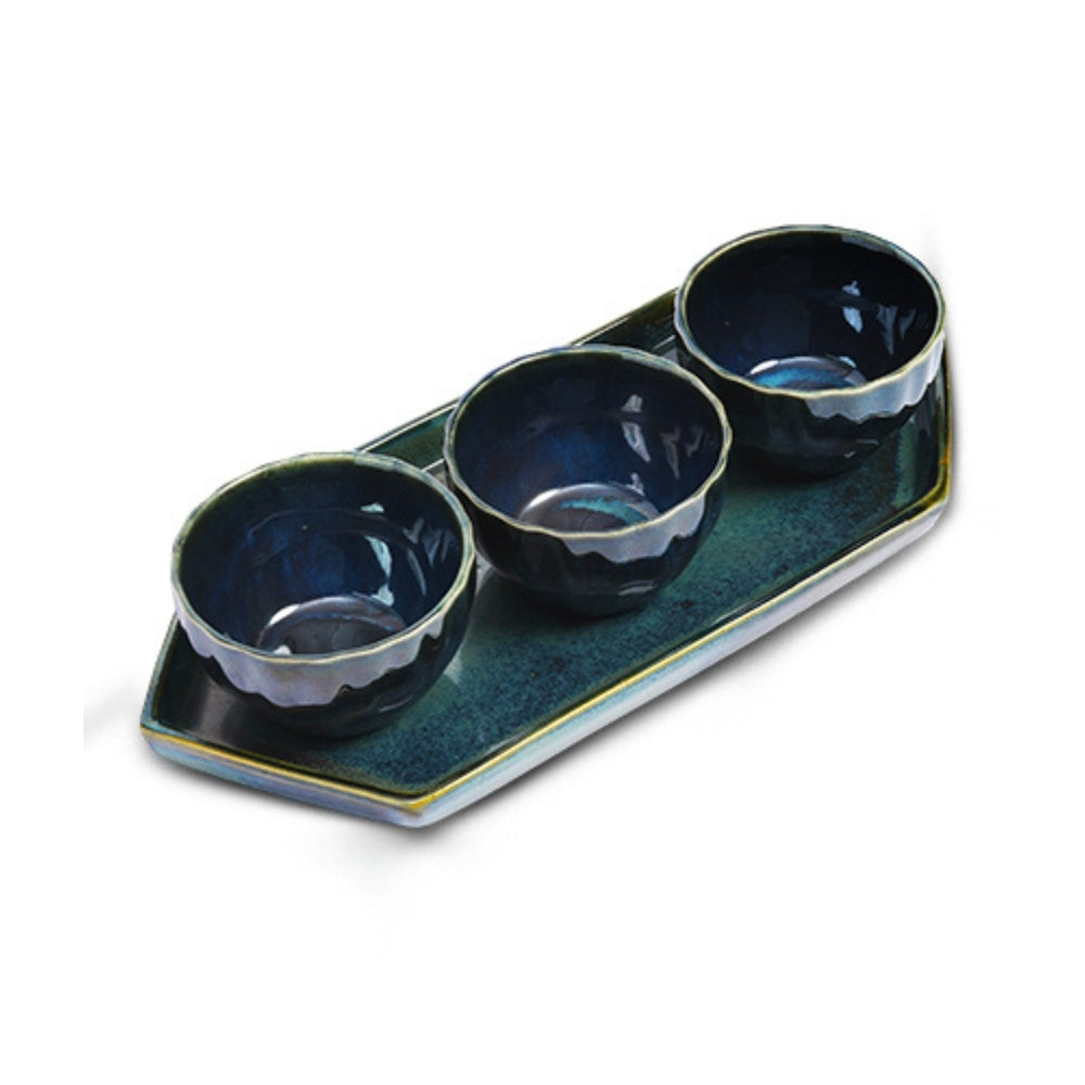 Black Round Bowls with Tray