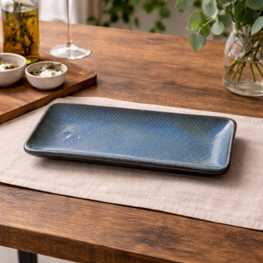 Blue Speckled Ceramic Rectangular 26cm Platter Set of 2
