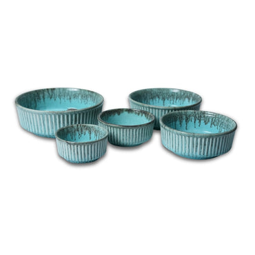 Ocean Blue Ribbed Bowl Set of 5