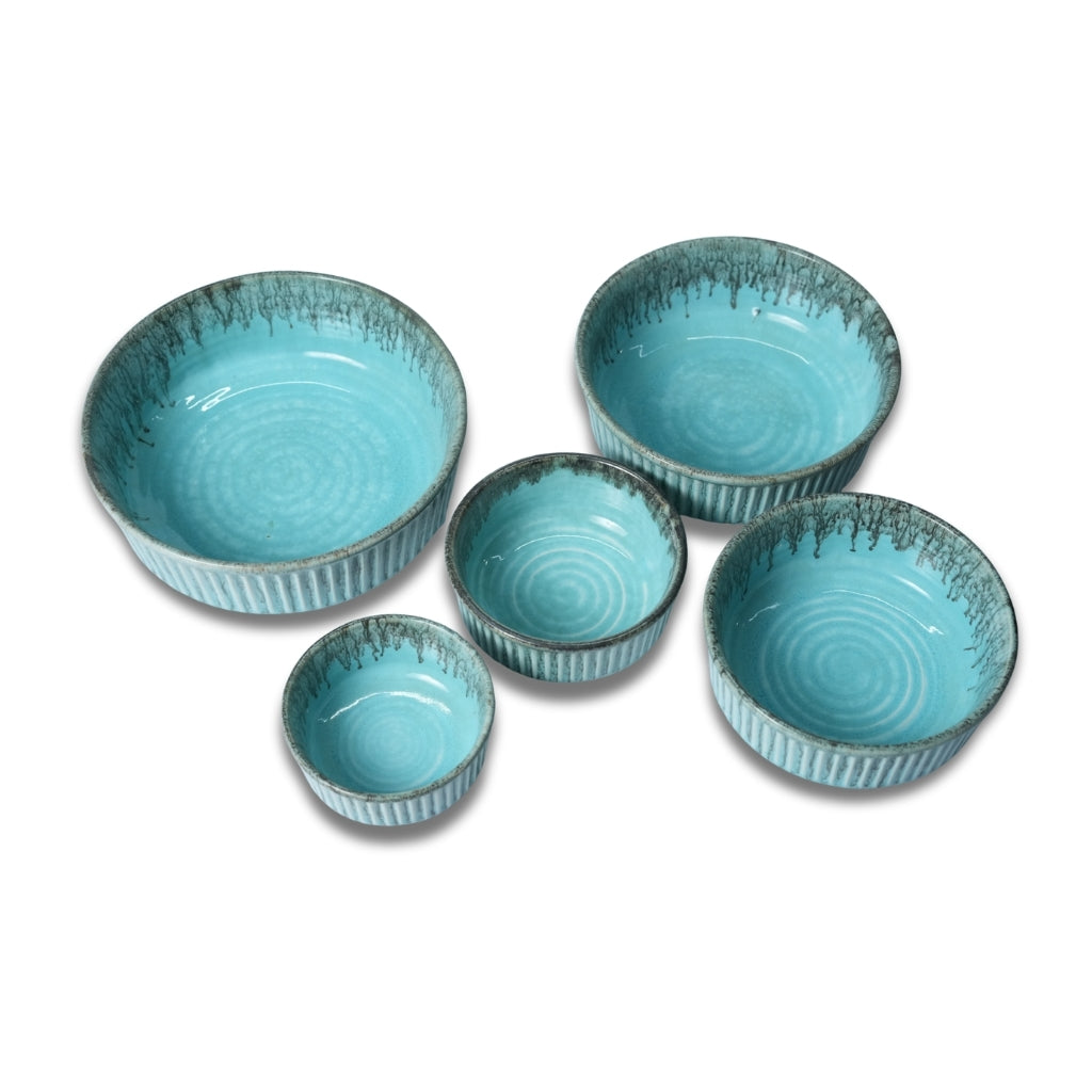 Ocean Blue Ribbed Bowl Set of 5
