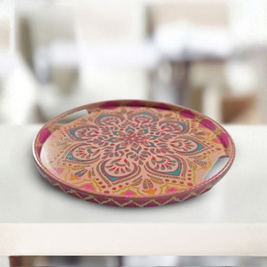 Pink Floral Round Table Tray