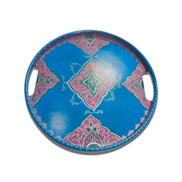 Sky Blue Floral Round Table Tray