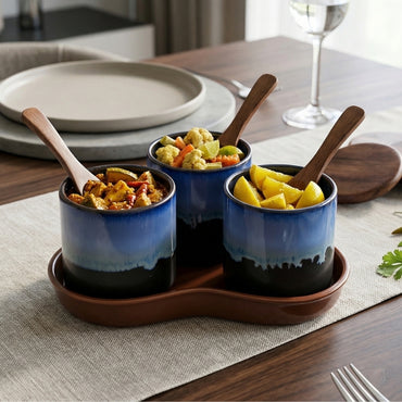 Ombre Ceramic Spice Jar with Tray Set of 3
