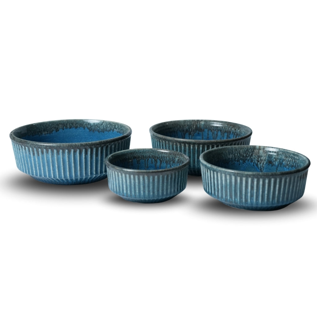 Blue Ribbed Bowl Set of 4