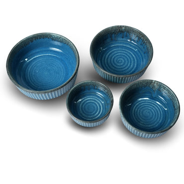 Blue Ribbed Bowl Set of 4