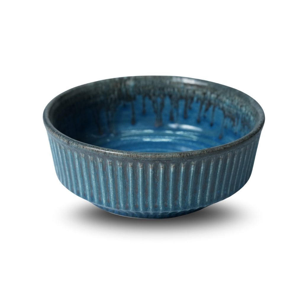 Blue Ribbed Ceramic Serving Bowl U4