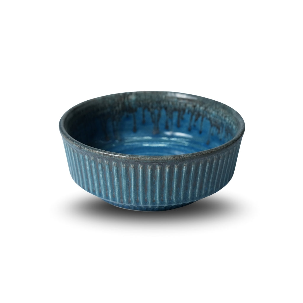 Blue Ribbed Ceramic Serving Bowl U3