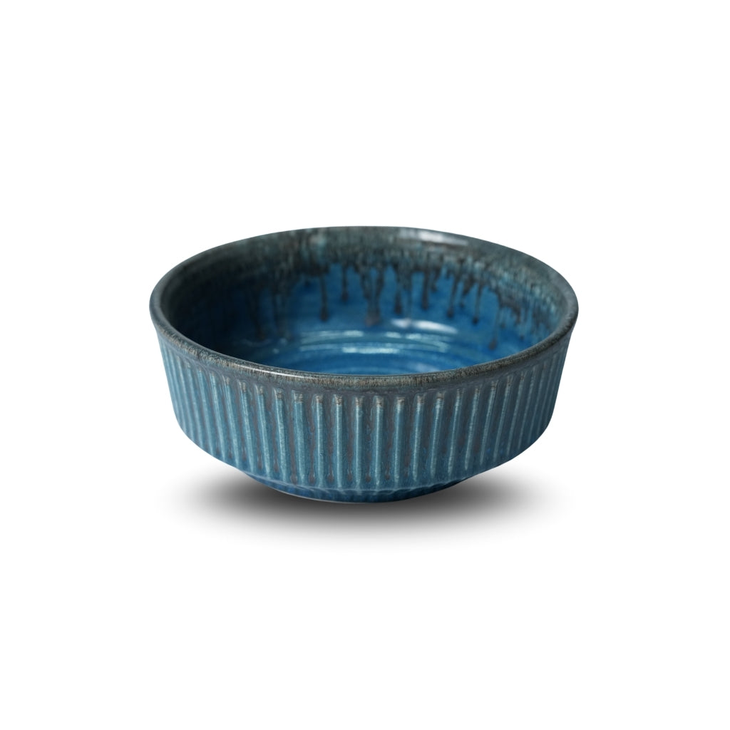 Blue Ribbed Ceramic Serving Bowl U2