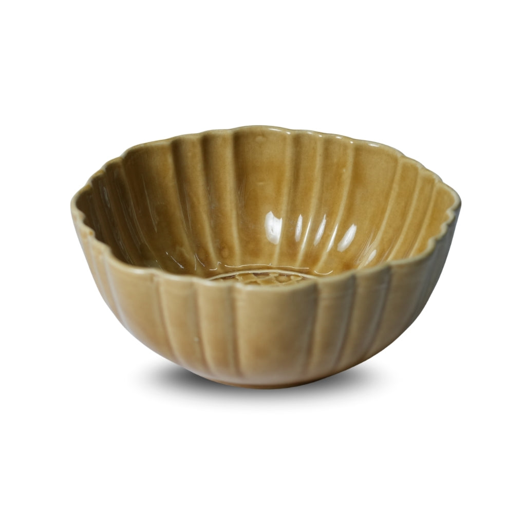 Mustard Ribbed Ceramic Serving Bowl U4