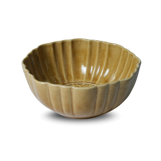 Mustard Ribbed Ceramic Serving Bowl U4