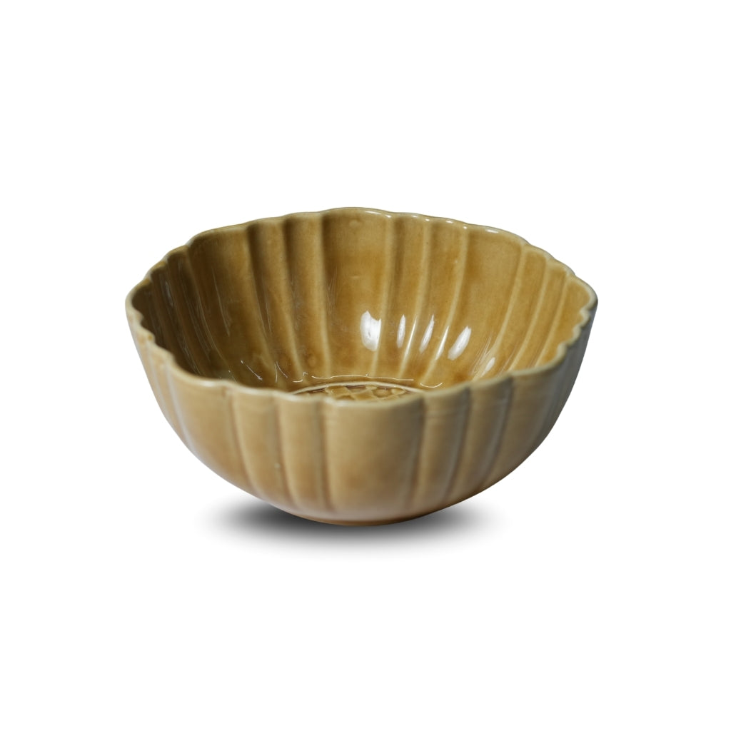 Mustard Ribbed Ceramic Serving Bowl U2