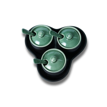 Black Ceramic Pickle Jar Set of 3 with Tray