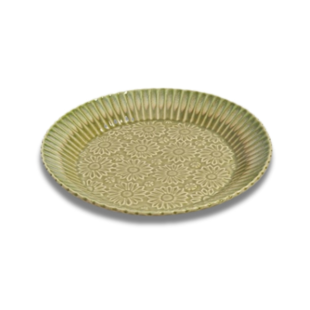 Green Embossed Deep Round Platter Set of 2