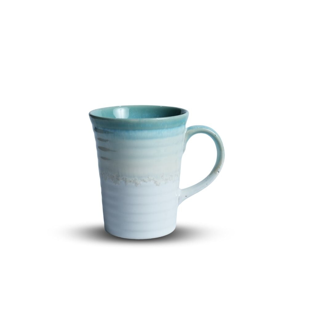 Aqua Blue Edge White Ceramic Mug Set of 6