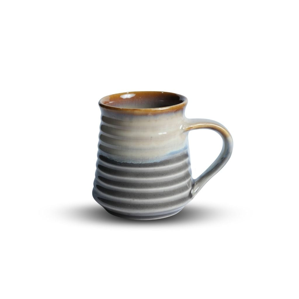 Dark Amber Edge Ribbed Ceramic Mug Set of 6