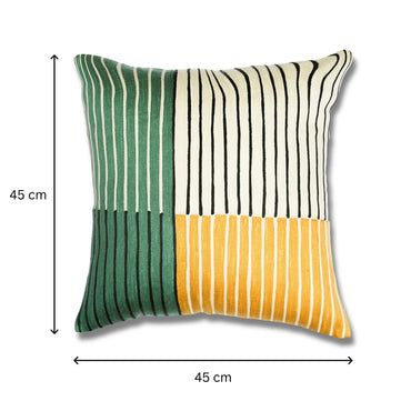 Patch Quartet - Striking Colour Block Cushion Cover with Embroidered Stripes