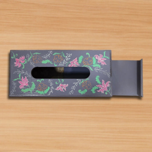 Grey Floral Wooden Tissue Box