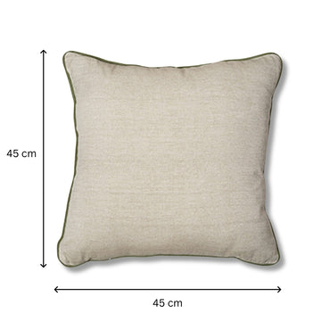 Simplicity - Square Cushion Cover in Neutral Beige with Delicate Green Piping