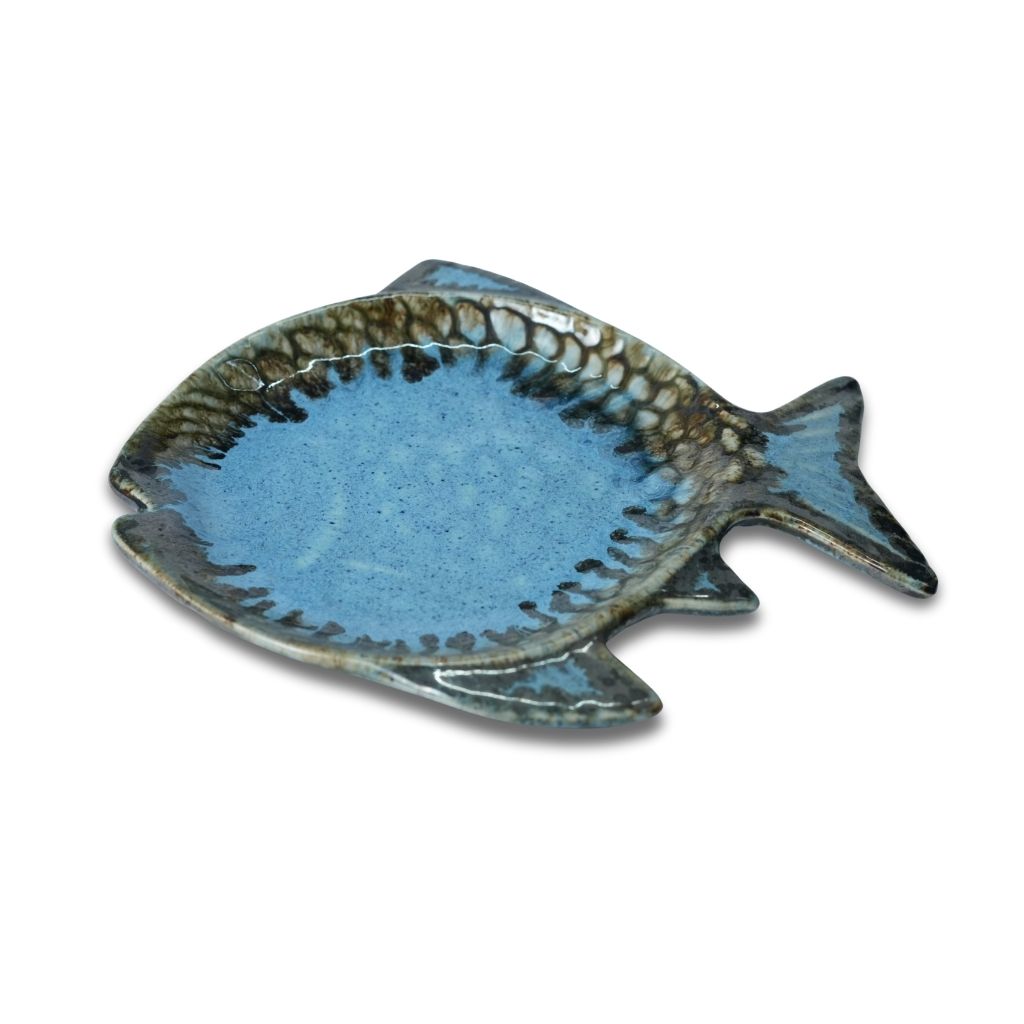 Royal Blue Fish Shaped Ceramic Platter Set of 2