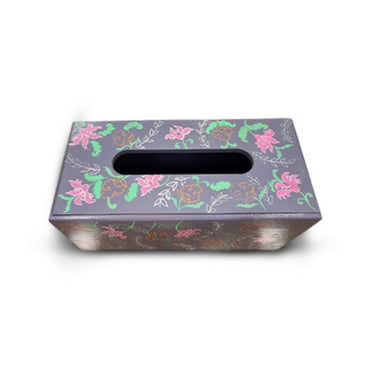 Grey Floral Wooden Tissue Box