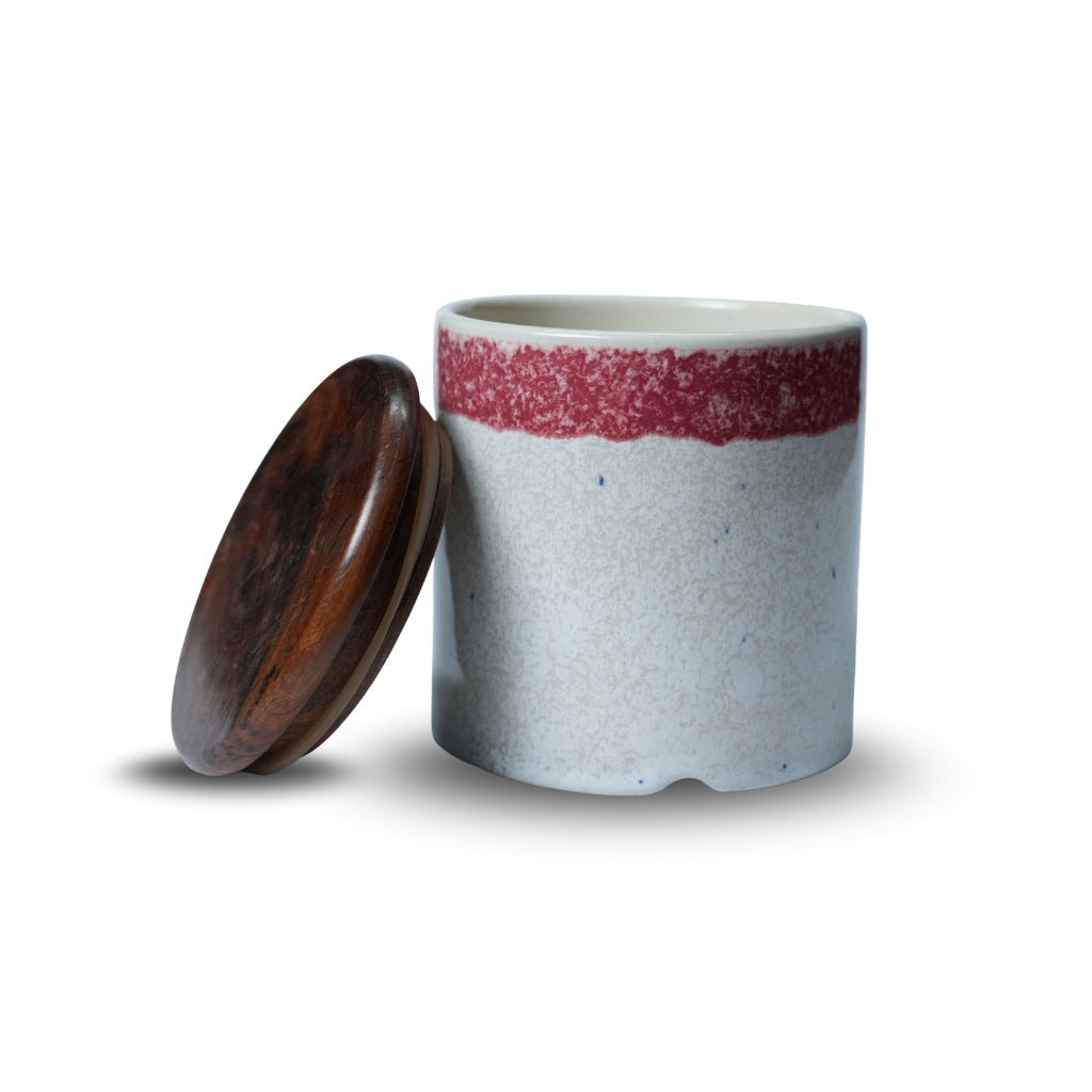 Red and White Circular Canister Set of 2