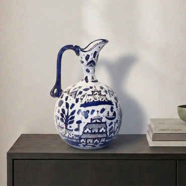 Chinese Ceramic Round Short Neck Decorative Pitcher