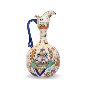 Multicolour Chinese Ceramic Round Long Neck Decorative Pitcher