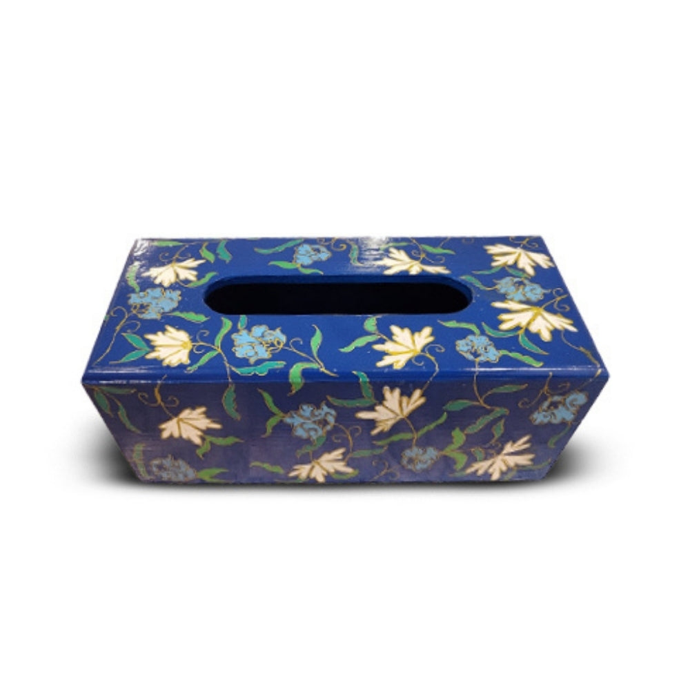Blue Floral Wooden Tissue Box