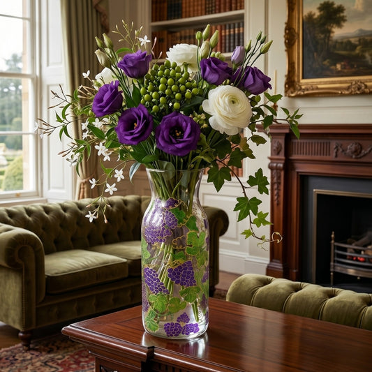 Gulmohar Purple Green Decorative Floral Glass Vase