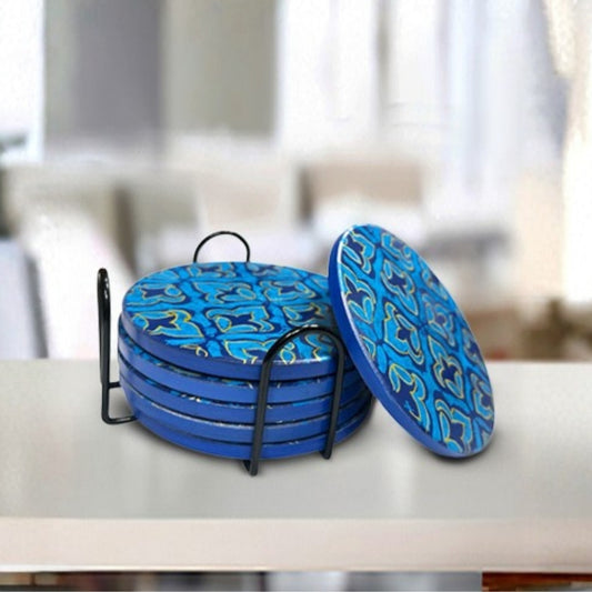 blue floral decorative coaster set of 6
