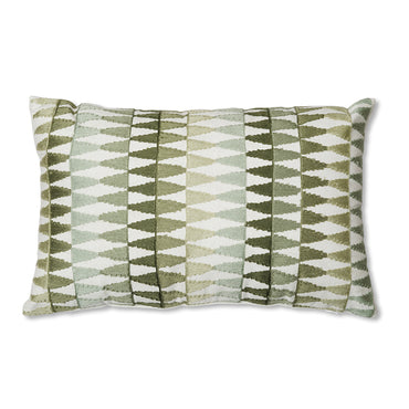 Adamas - Rectangular Embroidered Cushion in Soft Green and White