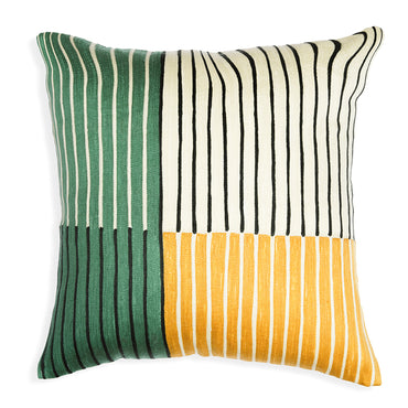 Patch Quartet - Striking Colour Block Cushion with Embroidered Stripes