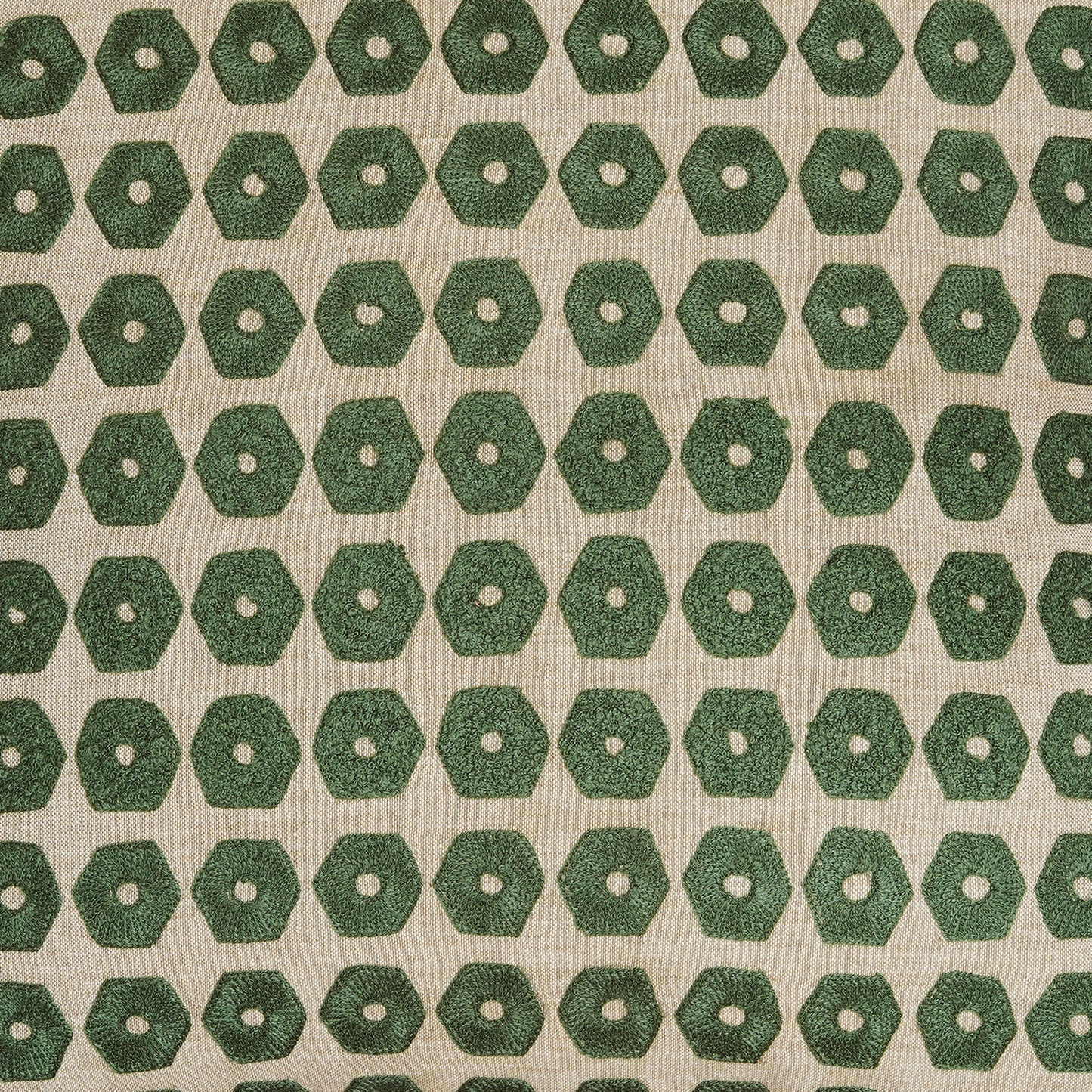 Hexa Green – Hexagonal Embroidered Cotton Cushion in Deep Emerald