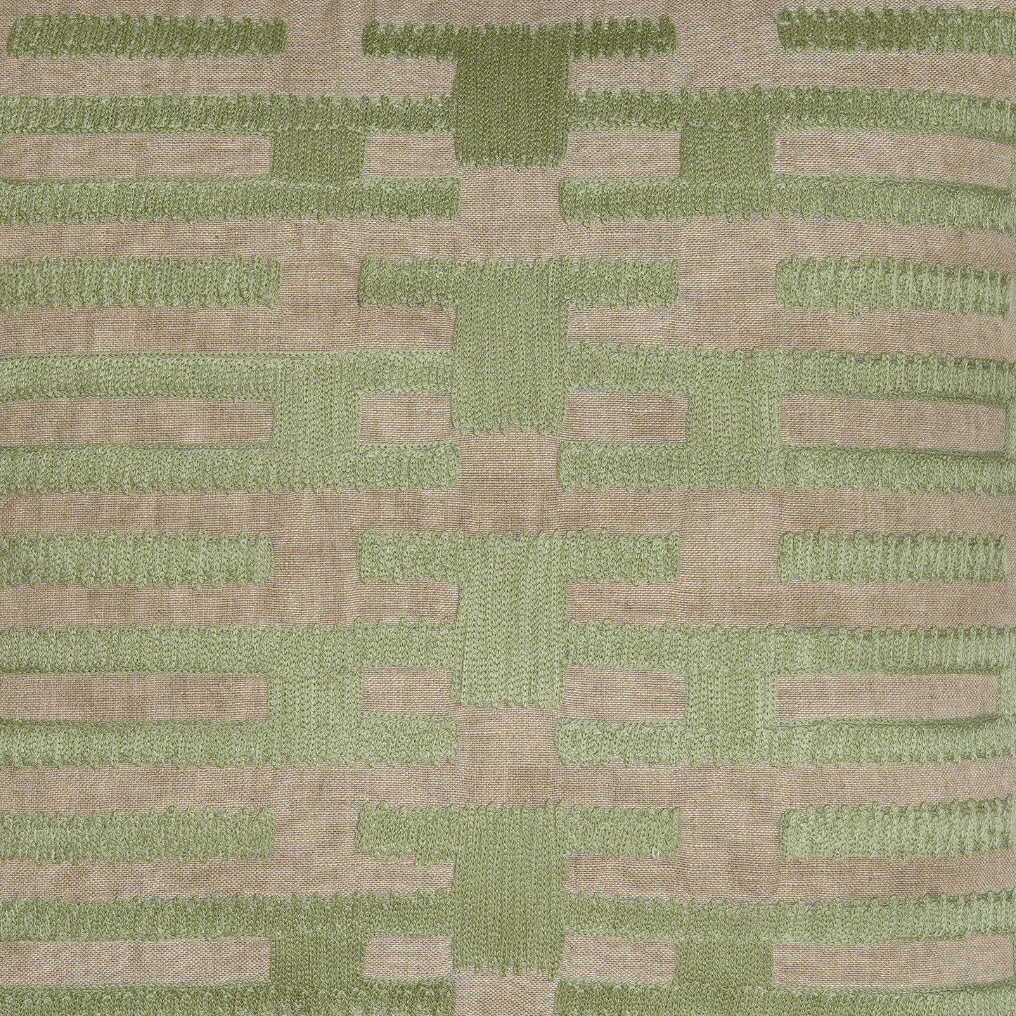 Link on Green - Square Green and Beige Chambray Cushion with Subtle Embroidery