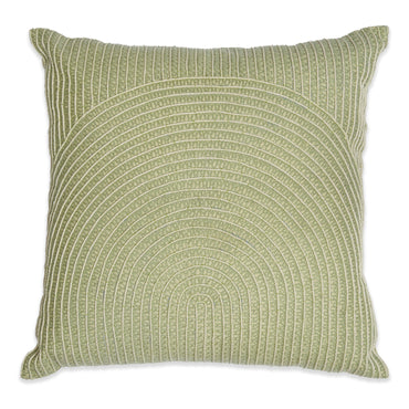 Waves of Green - Square Light Green Cushion with Arched Embroidery