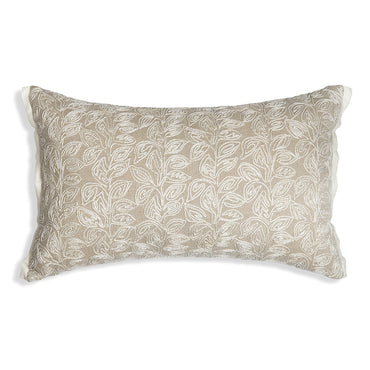 Blanc Stalks - Rectangular Beige Cushion with Graceful Vine-Inspired Embroidery