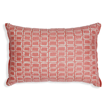 Gloria - Blush Pink Rectangular Cotton Cushion with Geometric Embroidery