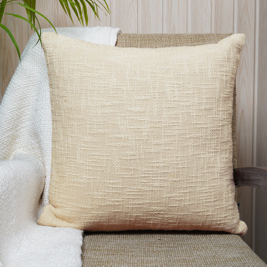 Square beige cushion with soft cotton texture and subtle weave - Simply Graceful Collection