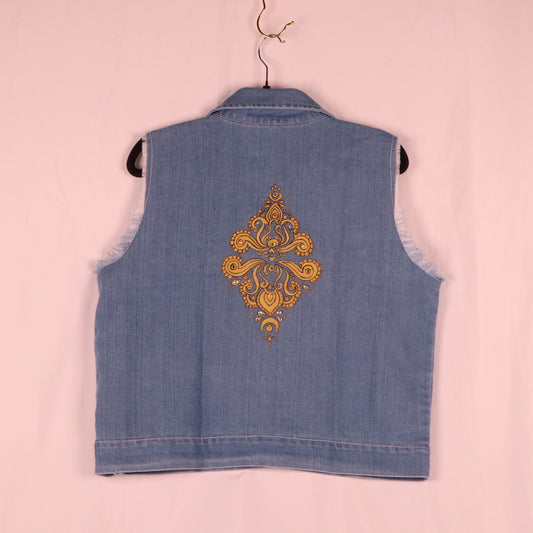 Denim Jacket Hand-Painted Golden Motif Jacket