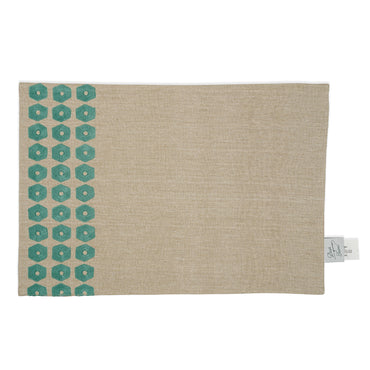 Hexa Green Placemat Set of 4 - Beige Placemat with Green Embroidered Hexagons