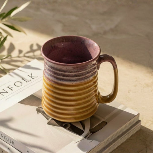 Plum Edge Gold Ribbed Ceramic Jumbo Mug Set of 2