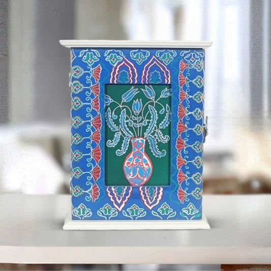 blue floral wooden decorative key box