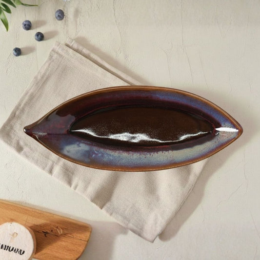 dark red ceramic boat platter set of 2 with glazed finish for serving snacks and appetizers