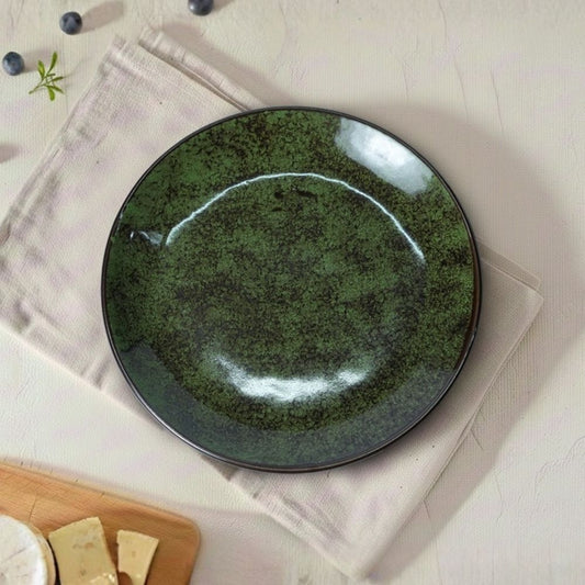 emerald green ceramic quarter plate set of 6 round plates with textured glazed finish for dining and serving