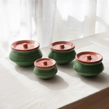 green ceramic serving handi set of 4 traditional kitchen bowls for serving curry dal and meals