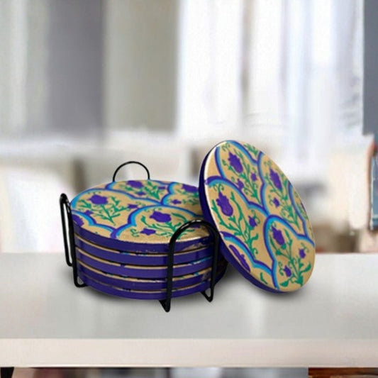 multicolor floral decorative coaster set of 6