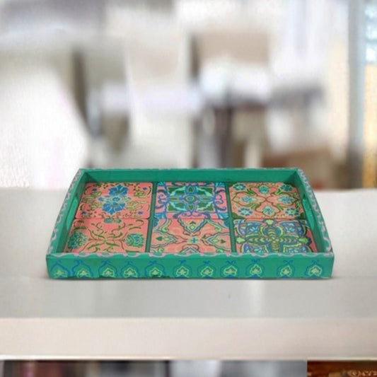 multicolor floral wooden decorative tray