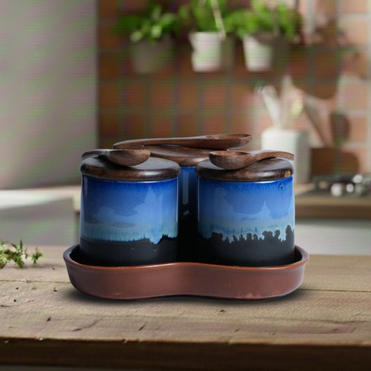 multicolour ceramic pickle jar set of 3 with tray for serving pickle mayonnaise sauces and condiments