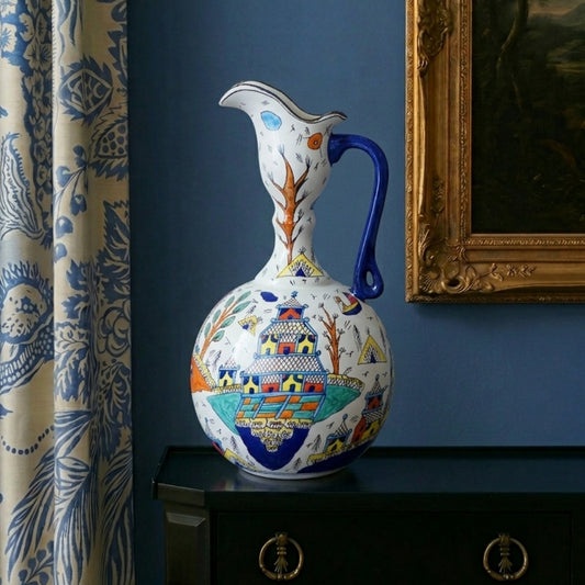multicolour chinese ceramic round long neck decorative pitcher elegant home decor accent showpiece with traditional artistic design
