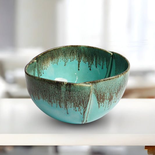 ocean blue ceramic triangle deep bowl modern serving bowl for snacks and durable glazed finish